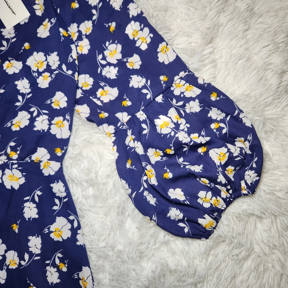 Collective Concepts Blue Floral Balloon Sleeve Dress